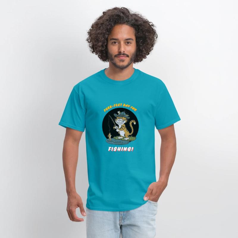 cool fishing cat funny design T-Shirt