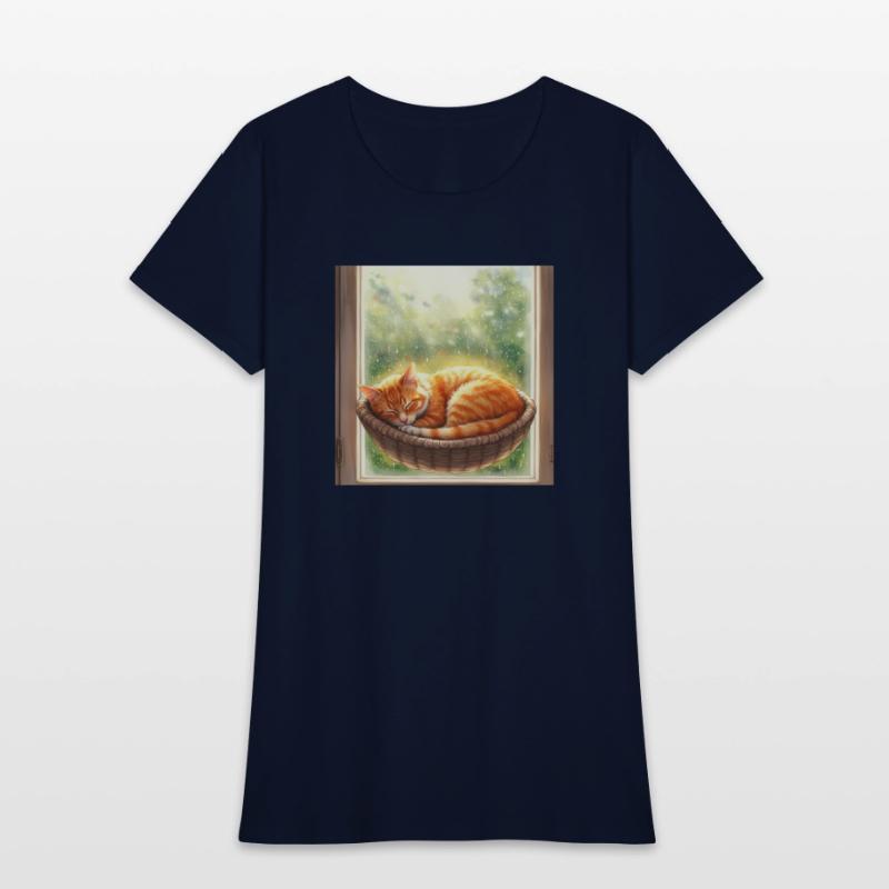 Cozy Cat Napping by Window Scene