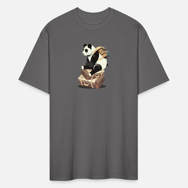 relaxed panda sits on packed suitcases