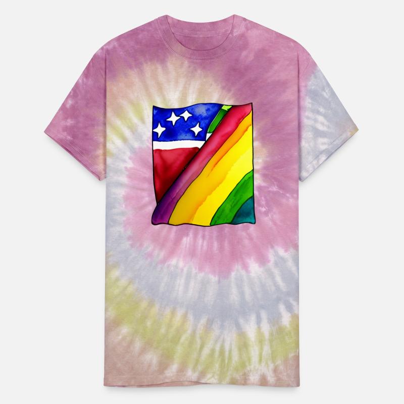 Watercolor painting of a rainbow flag.