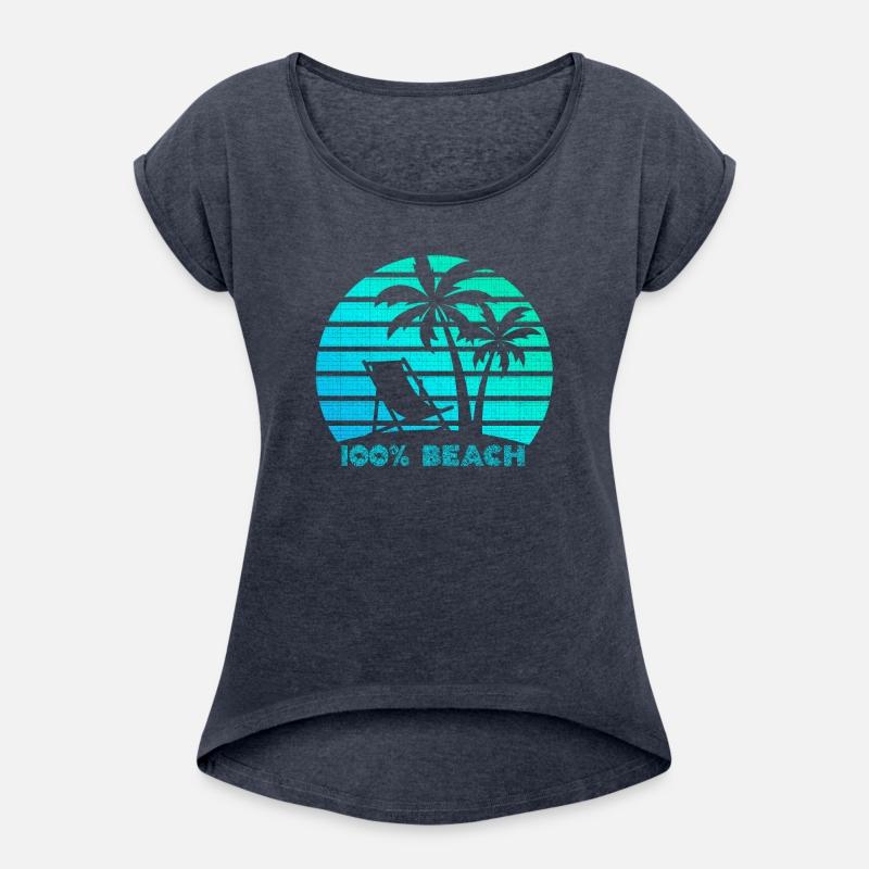 100% BEACH with palm trees and text
