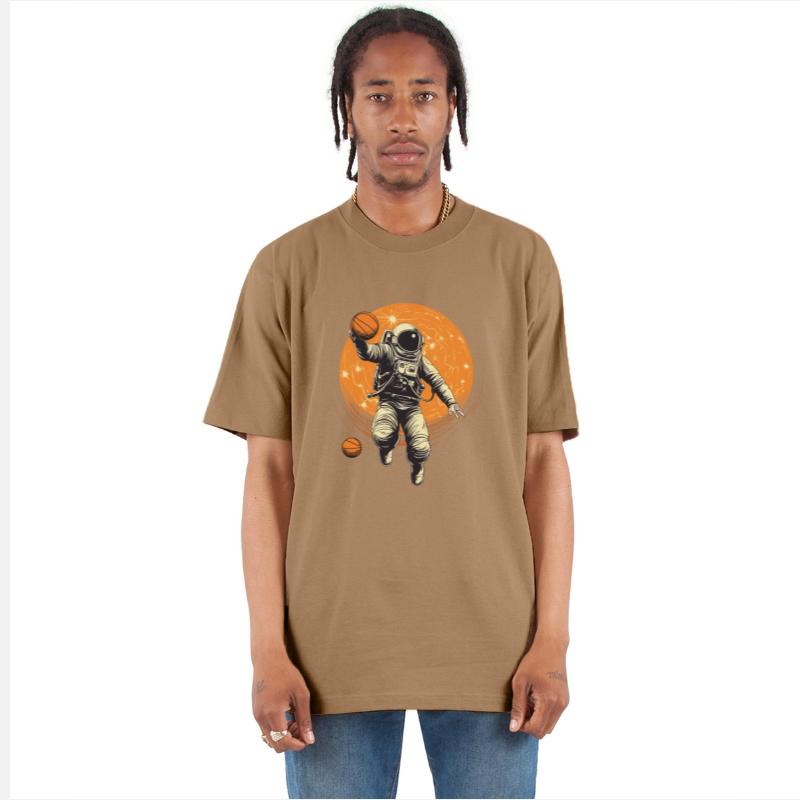 Astronaut, basketball in space, illustration