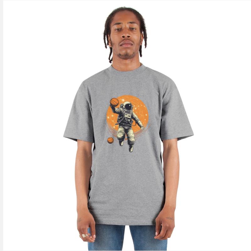 Astronaut, basketball in space, illustration