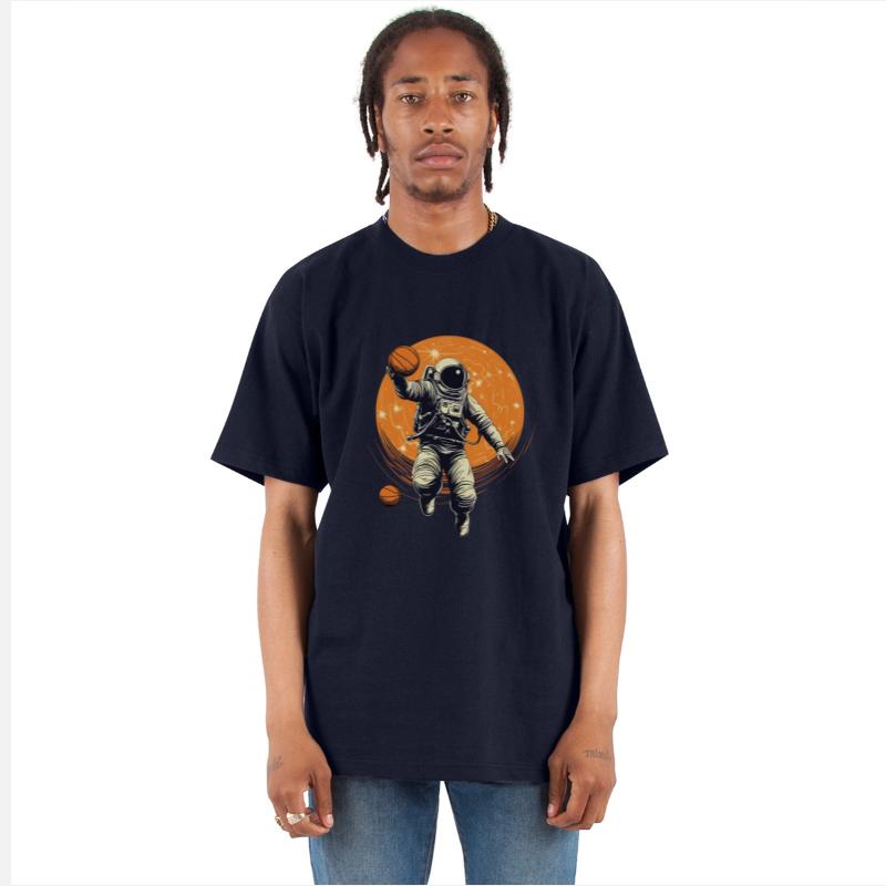 Astronaut, basketball in space, illustration