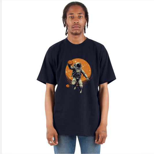 Astronaut, basketball in space, illustration