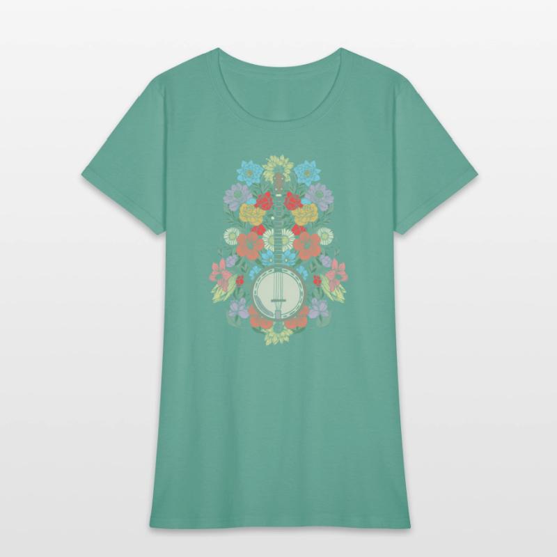 Banjo Flowers Stringed Bluegrass Folk Floral
