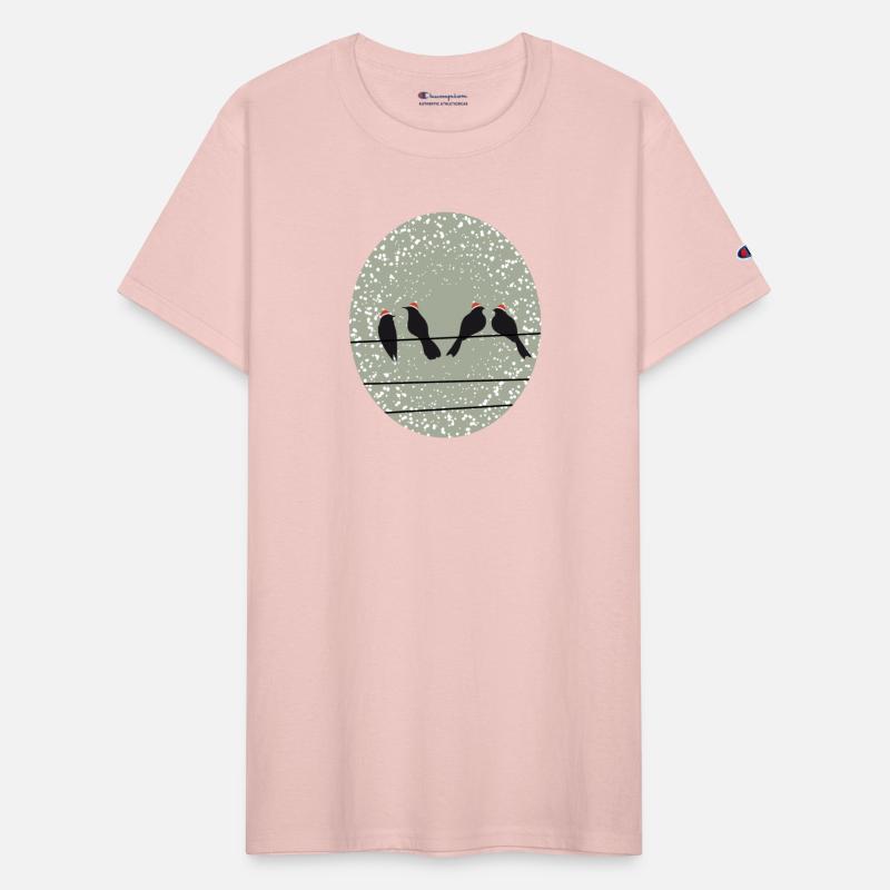 Birds on power line with Santa Christmas hats