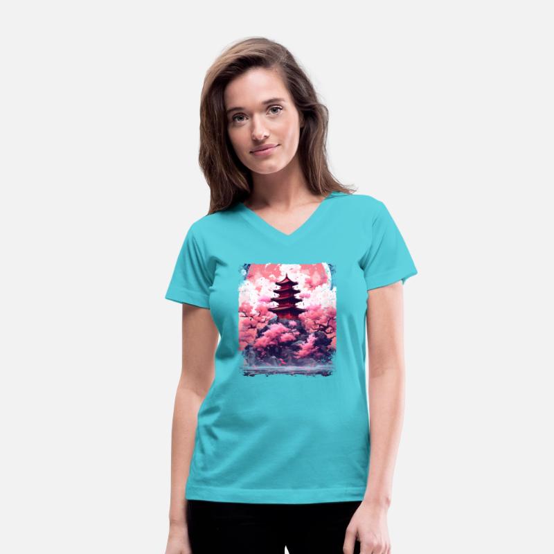 Cherry Blossom Tree in a Temple Sakura Vaporwave