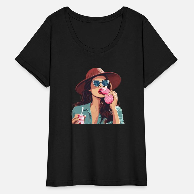 Chic Brunette: Hat, Shades, and Bubblegum Vibes