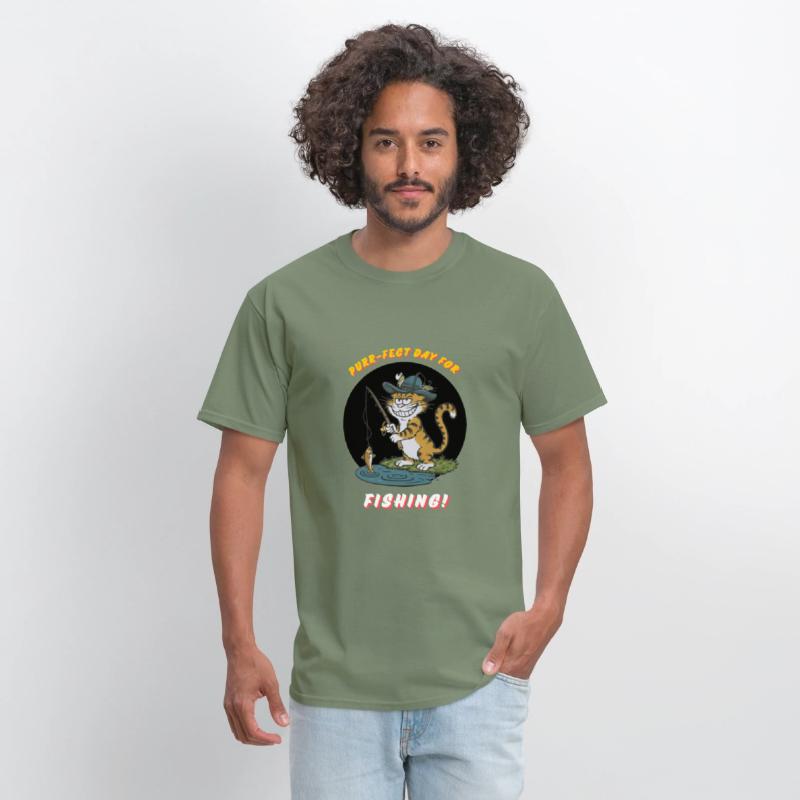 cool fishing cat funny design T-Shirt