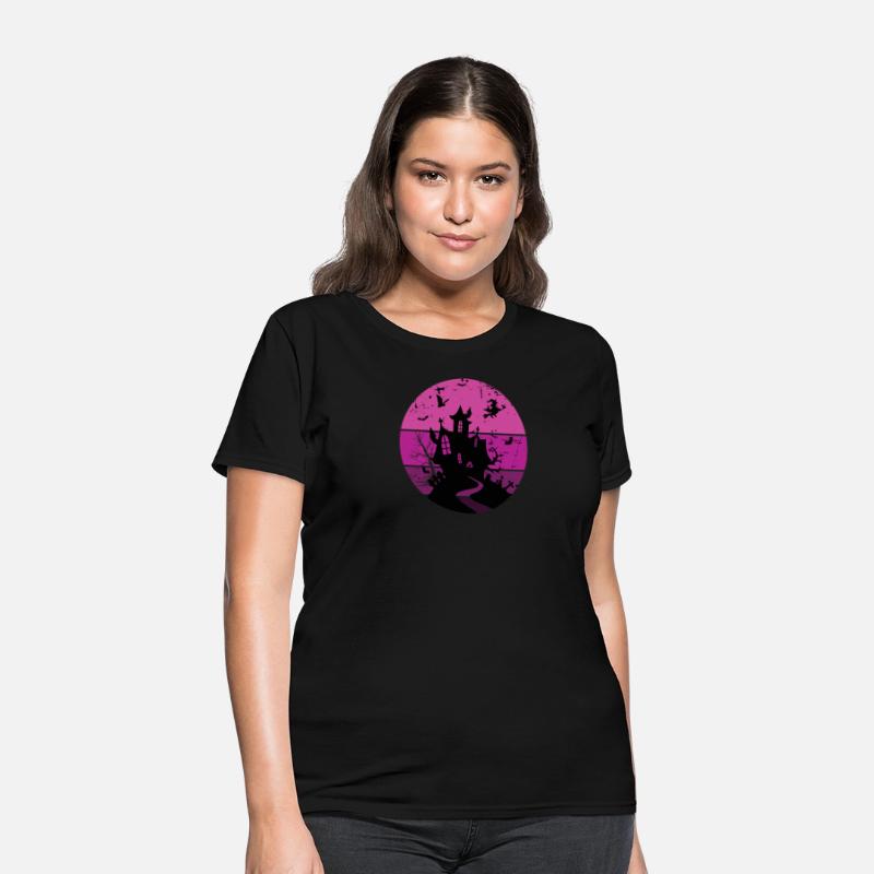 Creepy haunted house under the violet moon