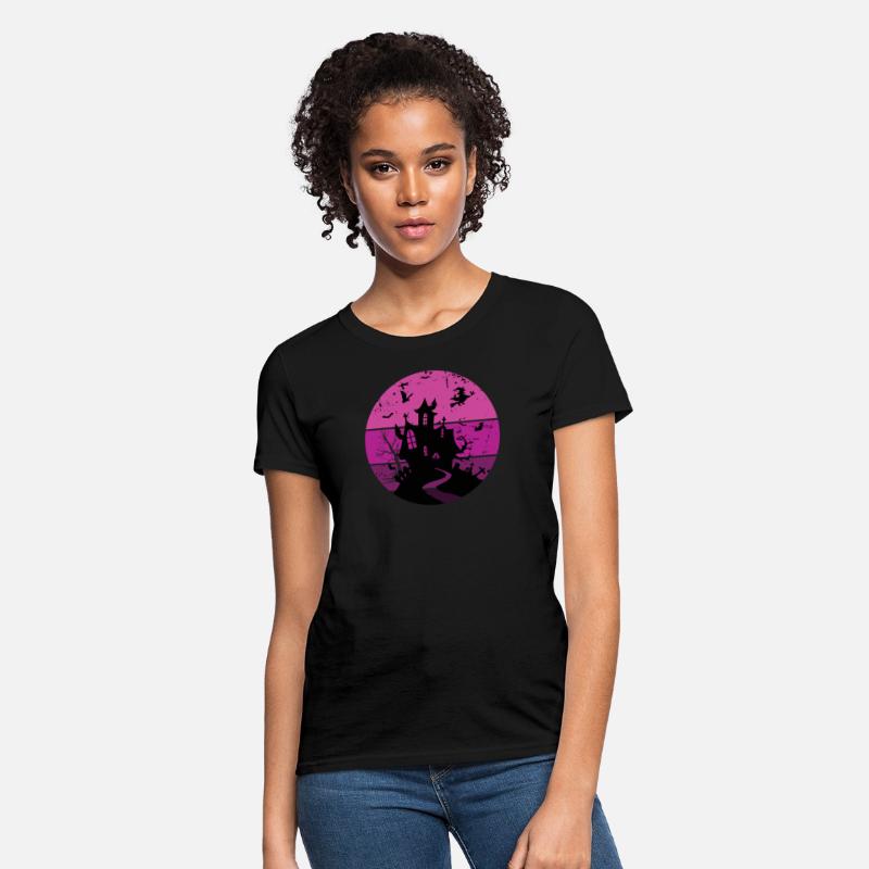 Creepy haunted house under the violet moon