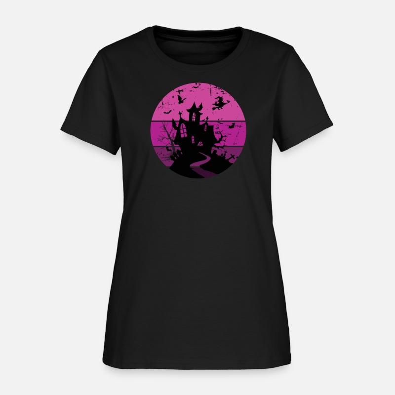 Creepy haunted house under the violet moon