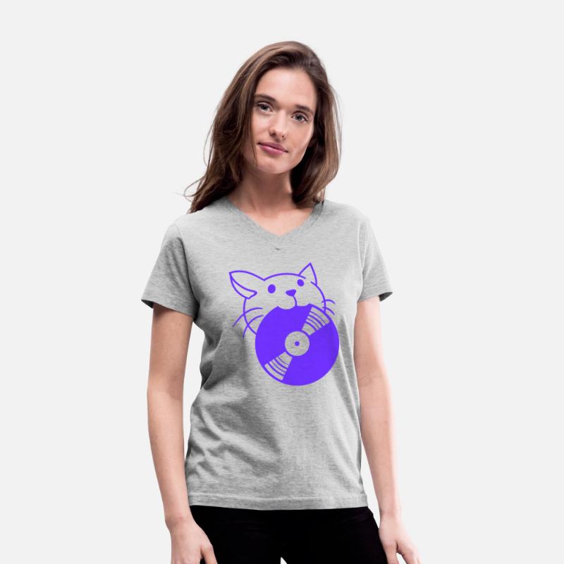 Cute DJ Cat Pet Kitten with Vinyl Record in Mouth