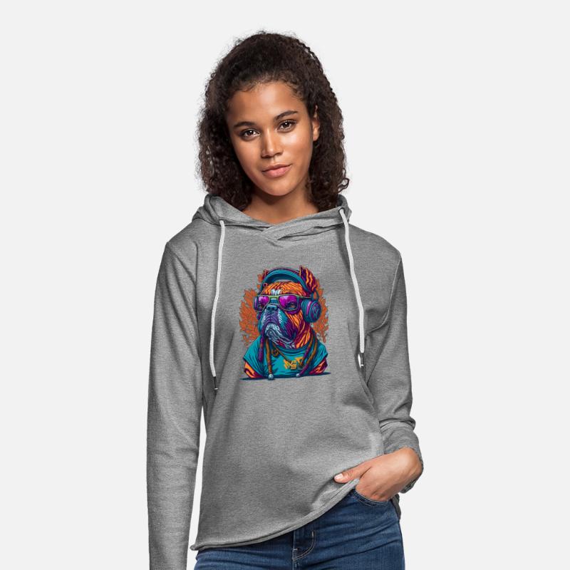 Dog as rapper, wearing headphones