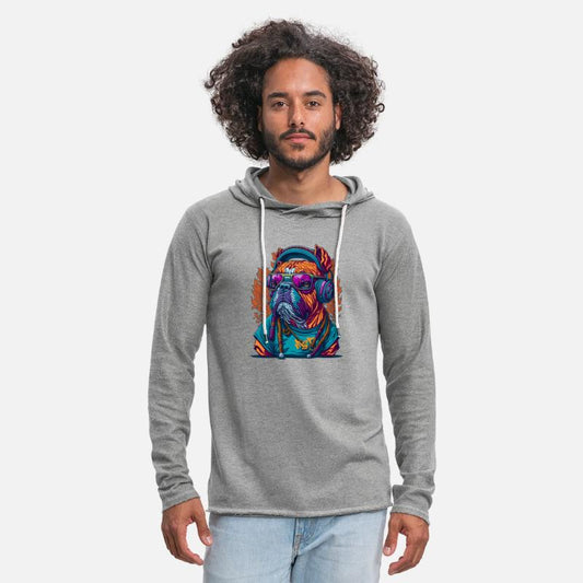 Dog as rapper, wearing headphones