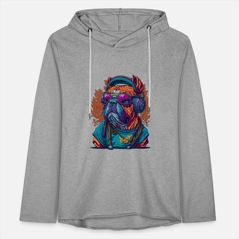 Dog as rapper, wearing headphones