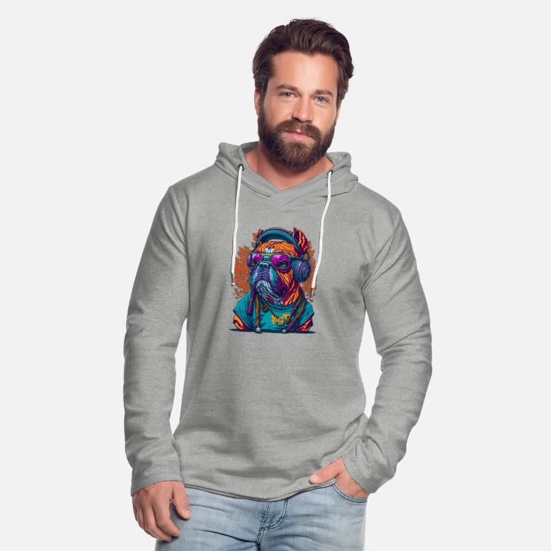 Dog as rapper, wearing headphones