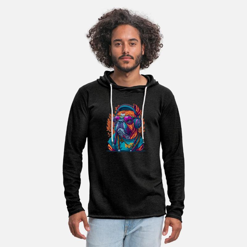 Dog as rapper, wearing headphones