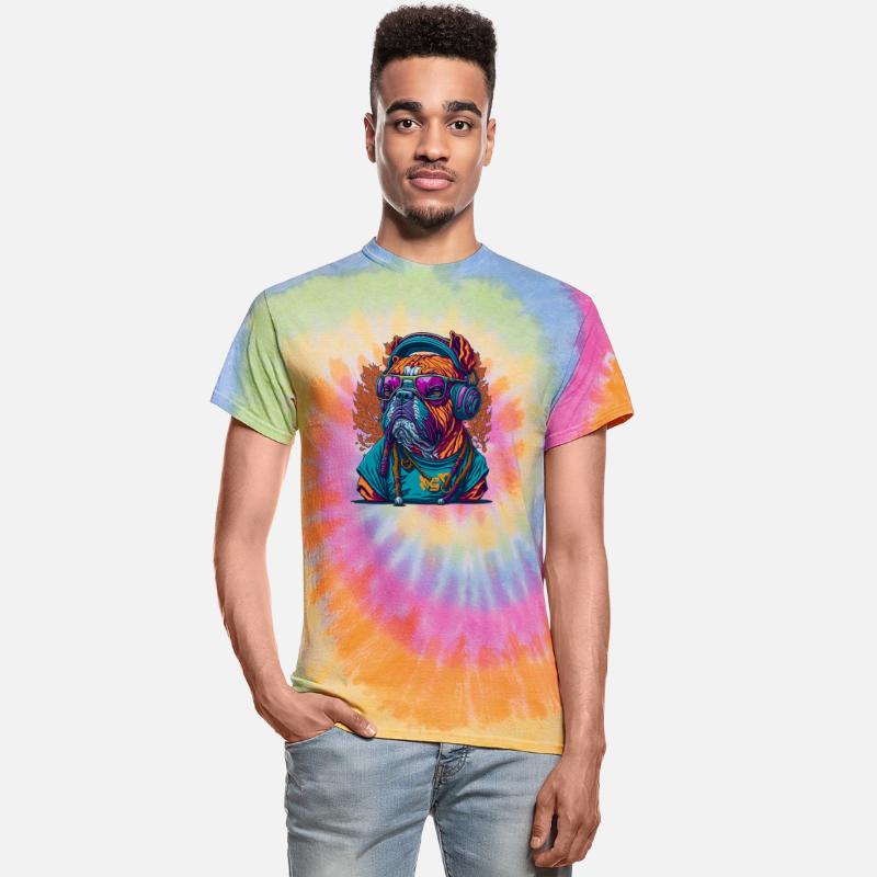 Dog as rapper, wearing headphones