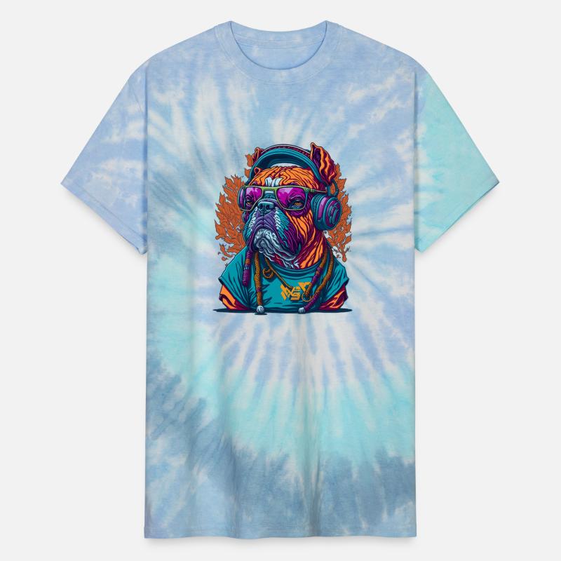 Dog as rapper, wearing headphones