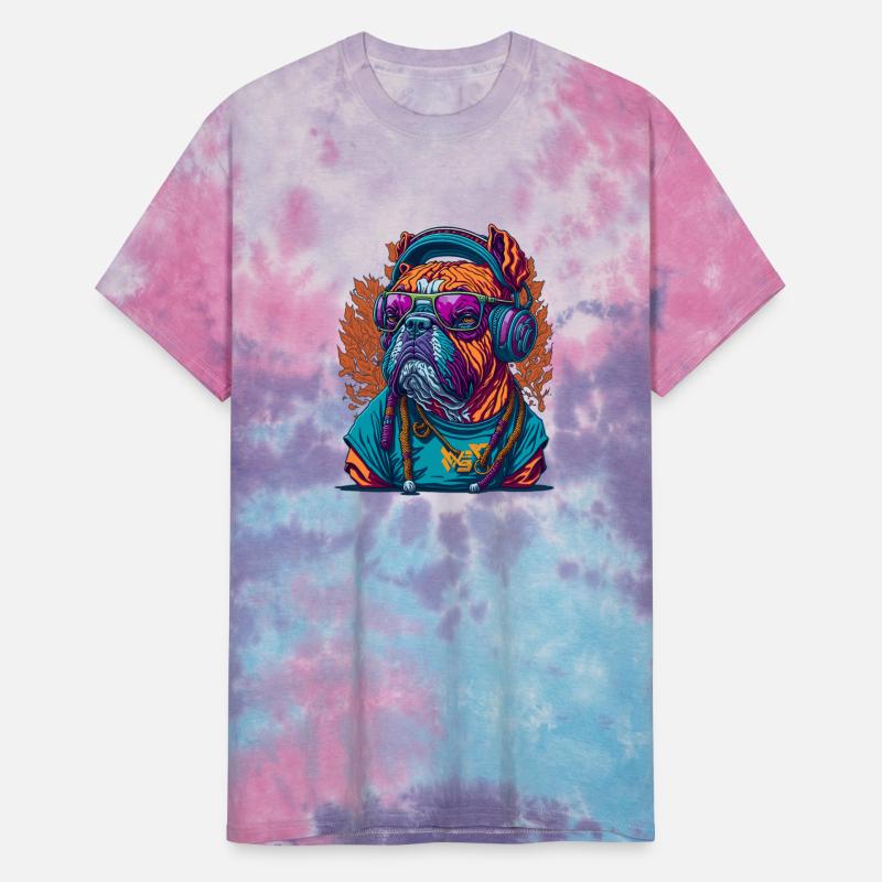 Dog as rapper, wearing headphones