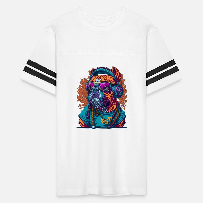 Dog as rapper, wearing headphones