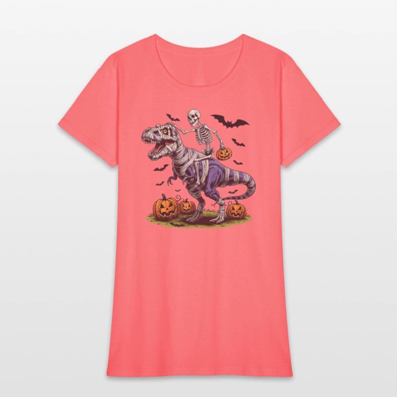 Funny Halloween Skeleton Riding Mummy Dinosaur Boy