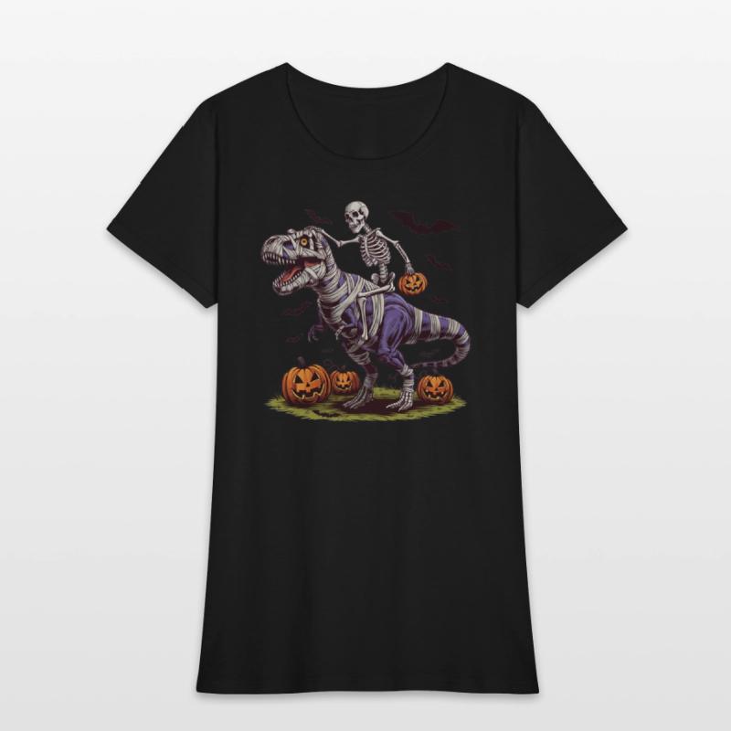 Funny Halloween Skeleton Riding Mummy Dinosaur Boy