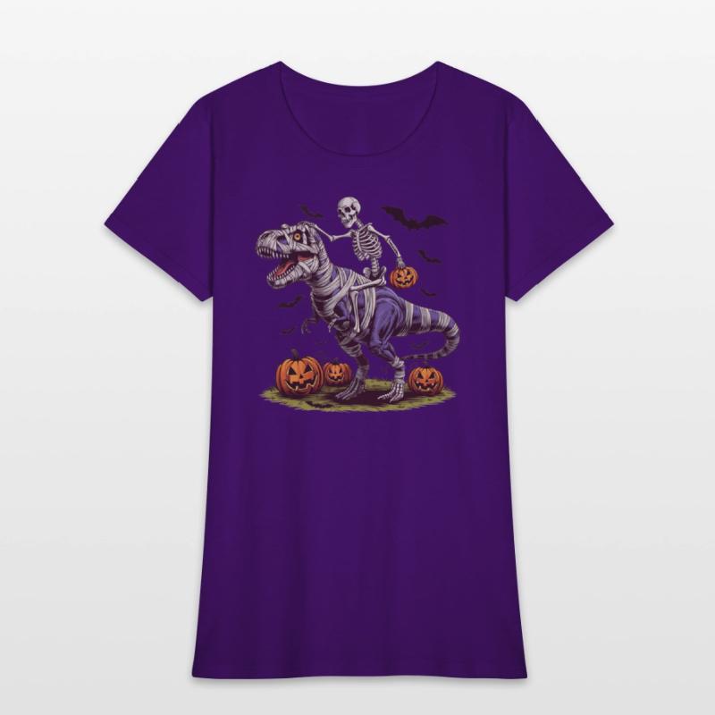 Funny Halloween Skeleton Riding Mummy Dinosaur Boy