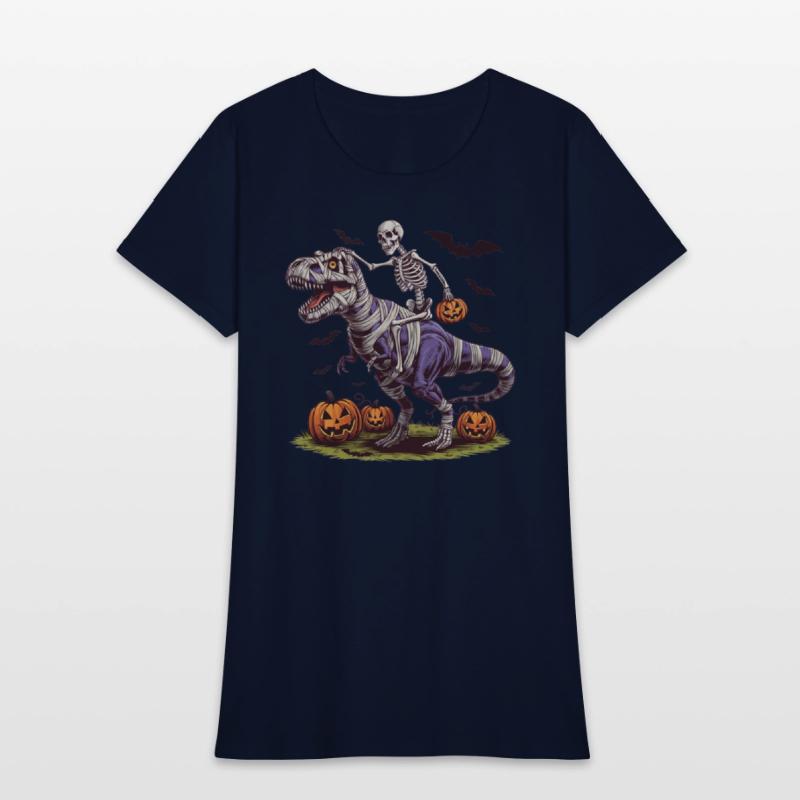 Funny Halloween Skeleton Riding Mummy Dinosaur Boy