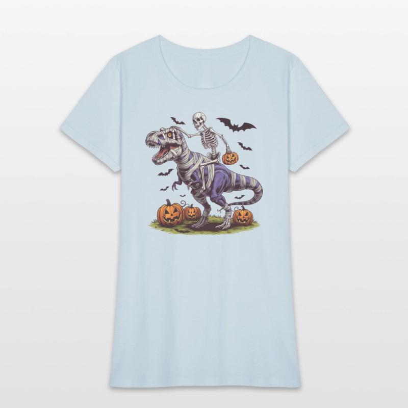 Funny Halloween Skeleton Riding Mummy Dinosaur Boy
