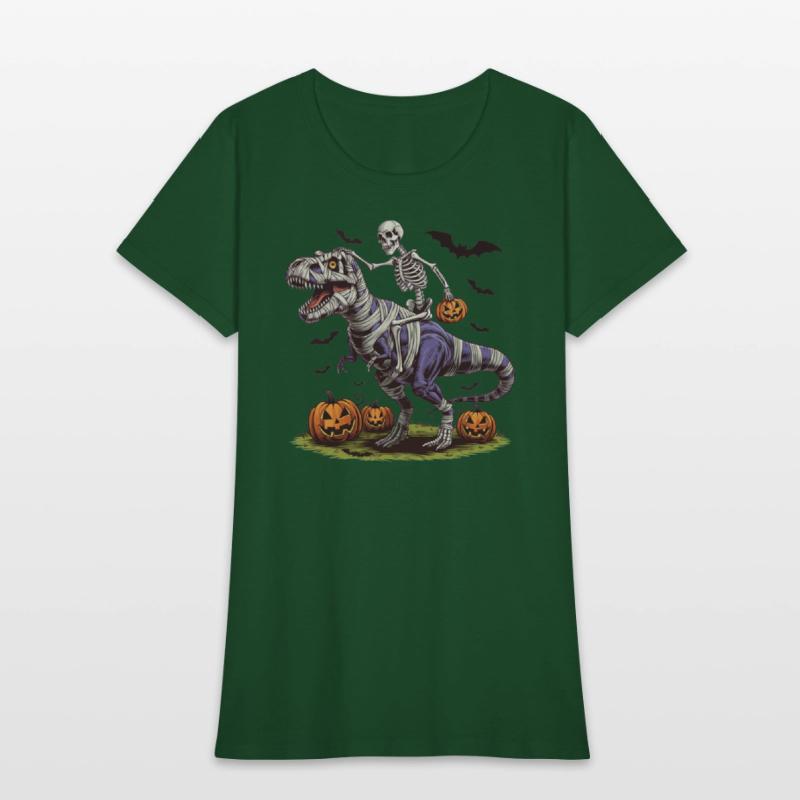 Funny Halloween Skeleton Riding Mummy Dinosaur Boy