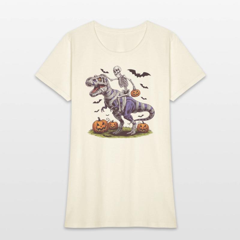 Funny Halloween Skeleton Riding Mummy Dinosaur Boy