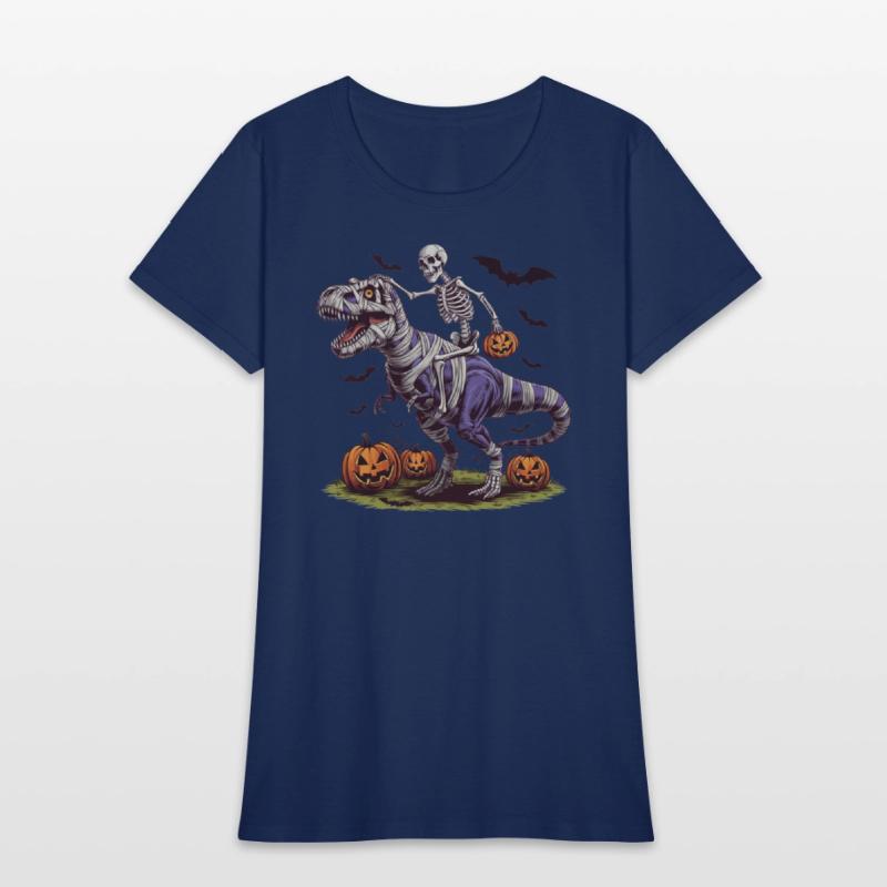 Funny Halloween Skeleton Riding Mummy Dinosaur Boy