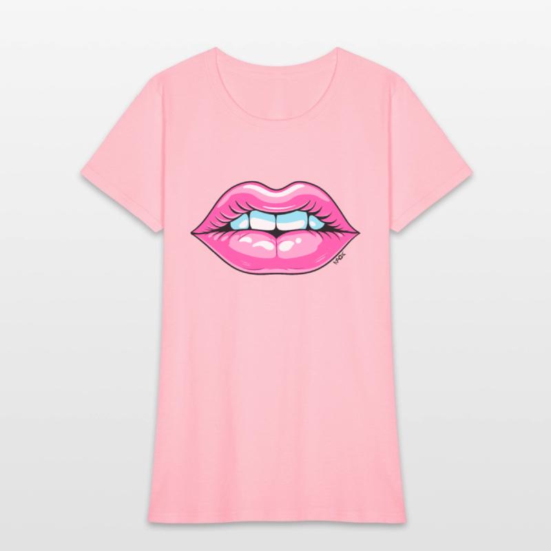 Glossy Pink Lips with Bite Expression