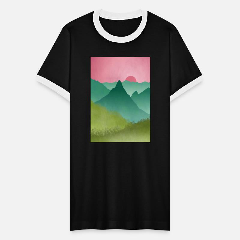 Mountains in a pink sky