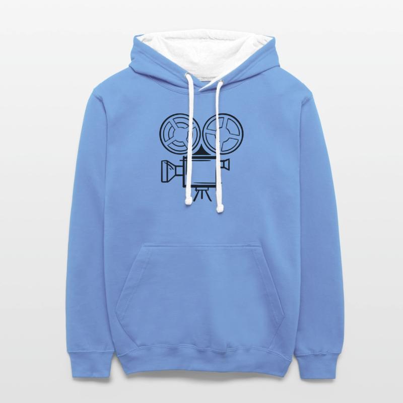 Old film camera drawing, template. Cameraman.