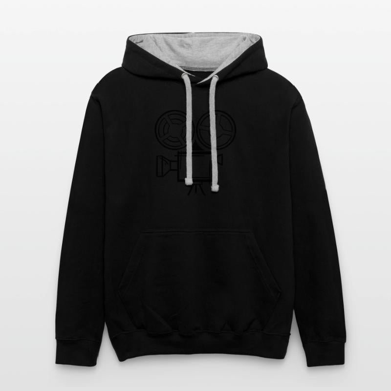 Old film camera drawing, template. Cameraman.