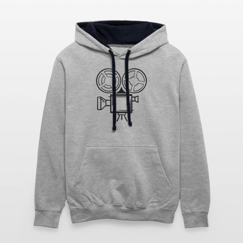 Old film camera drawing, template. Cameraman.