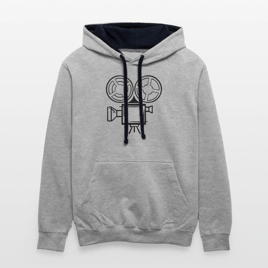 Old film camera drawing, template. Cameraman.