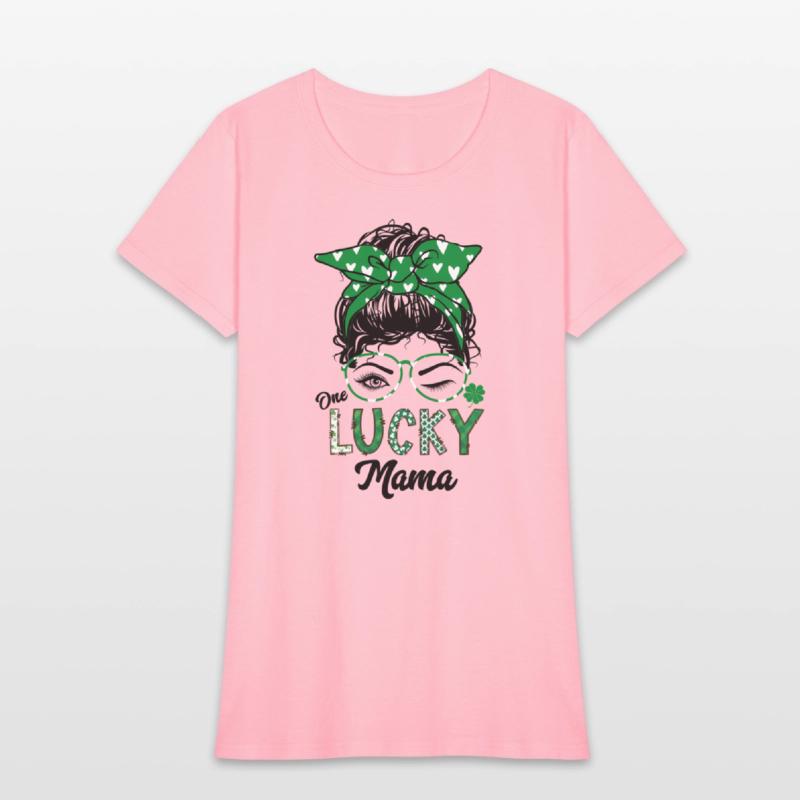 One Lucky Mama St PatricDay Wink Eye Messy Bun Hai