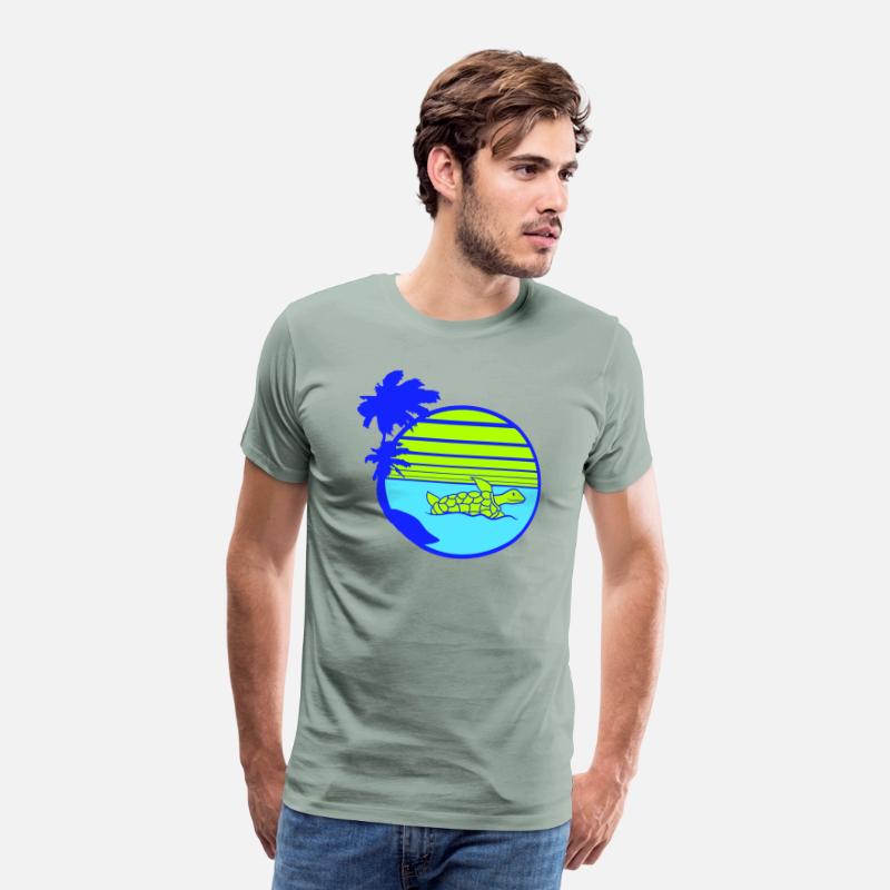 Palm Cute Turtle Swims Stripes Lines Sun Round Fun