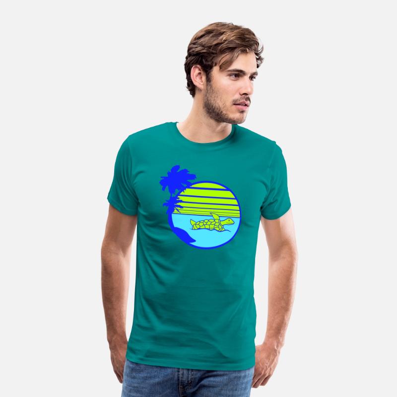 Palm Cute Turtle Swims Stripes Lines Sun Round Fun