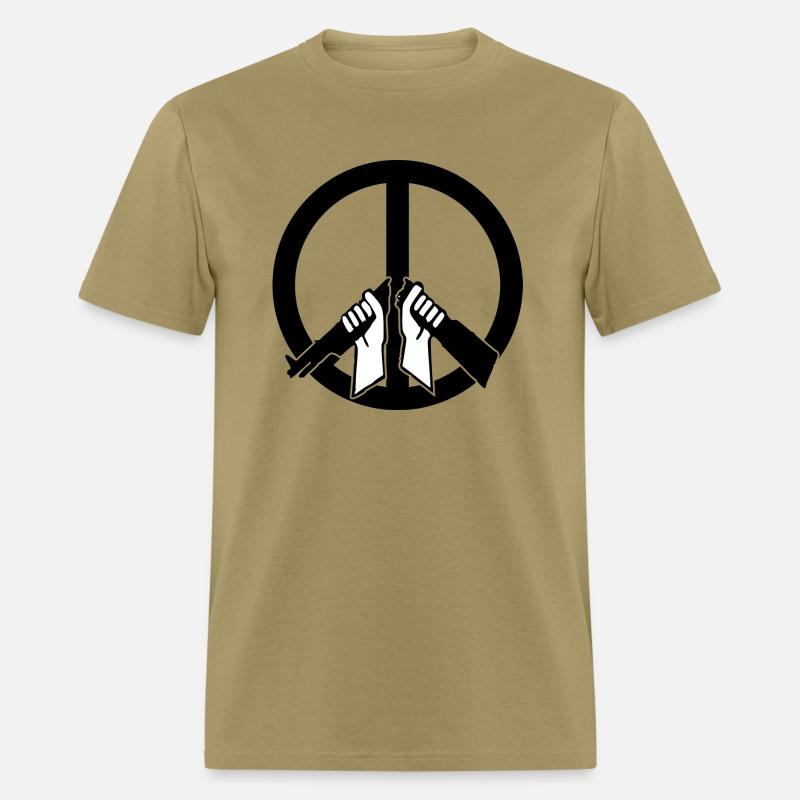 peace sign and broken rifle