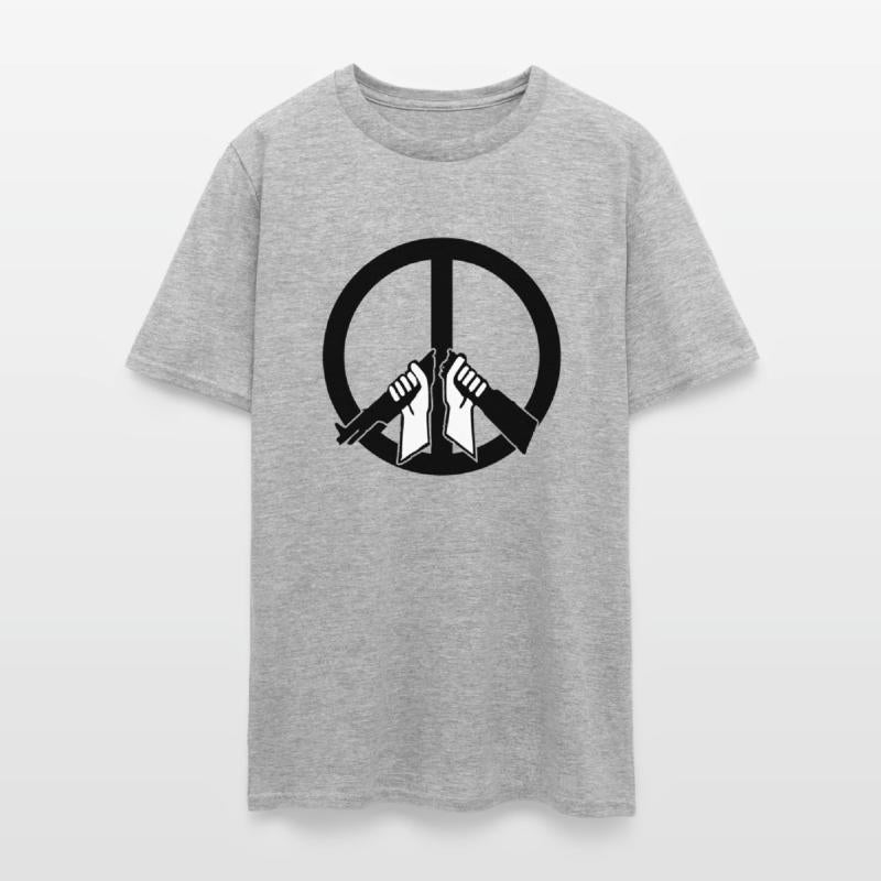 peace sign and broken rifle