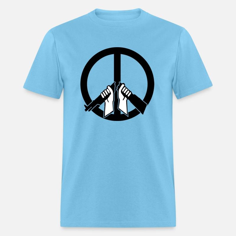 peace sign and broken rifle
