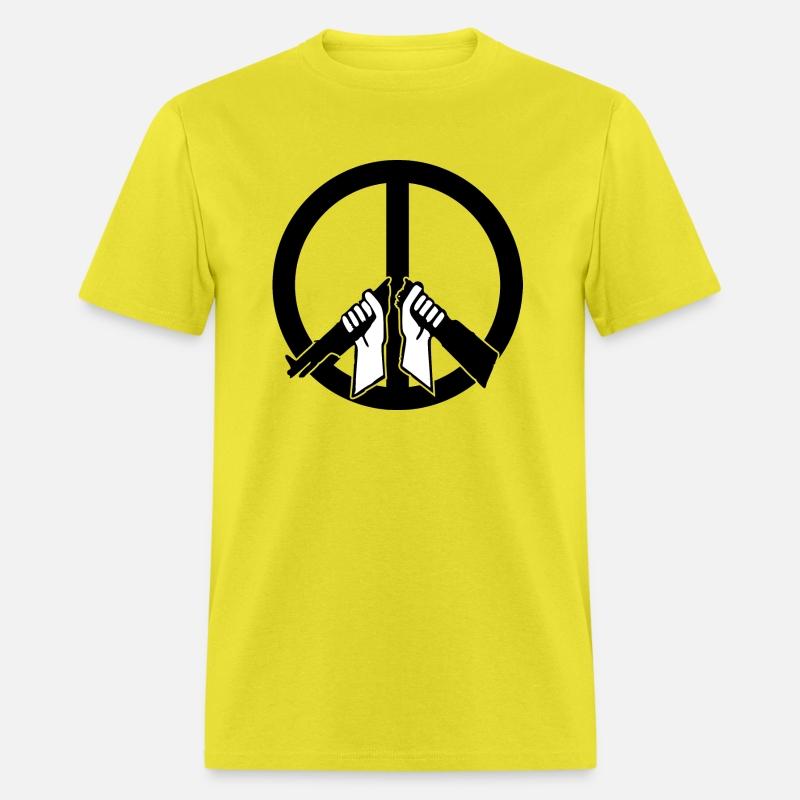 peace sign and broken rifle