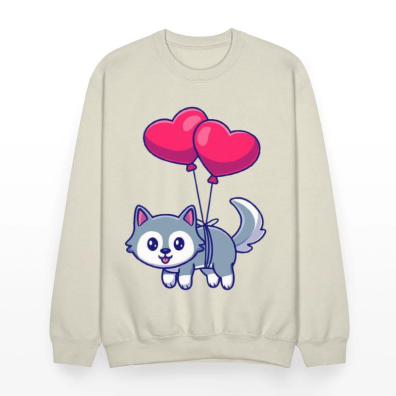 Playful Cat with Heart Balloons Design