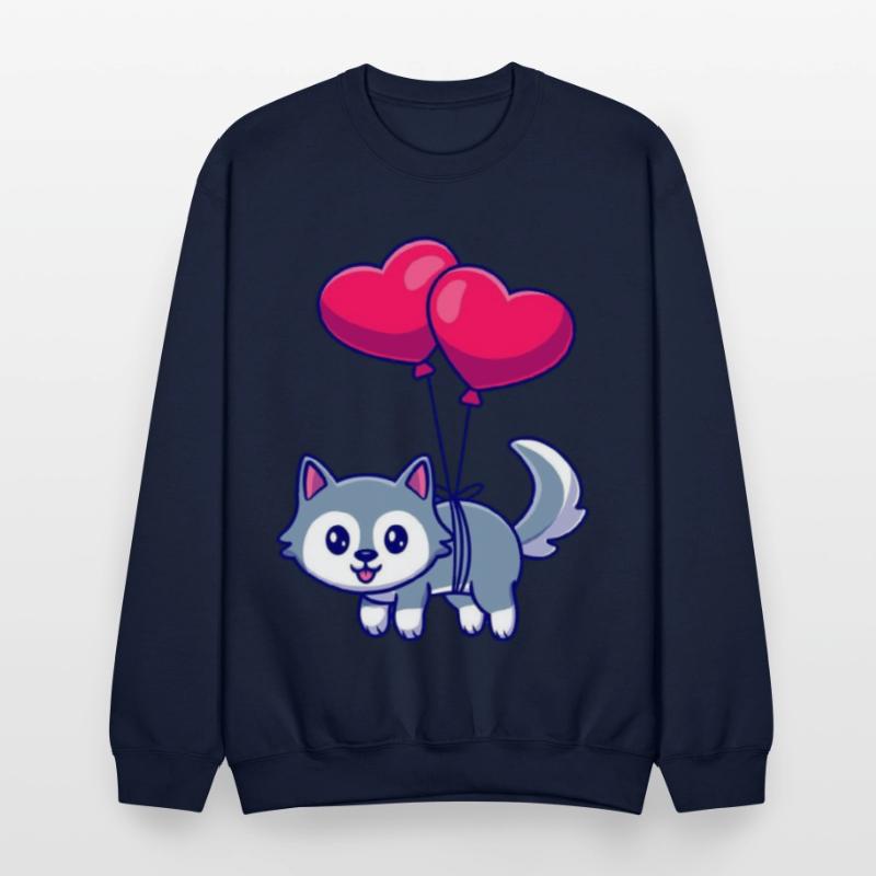 Playful Cat with Heart Balloons Design